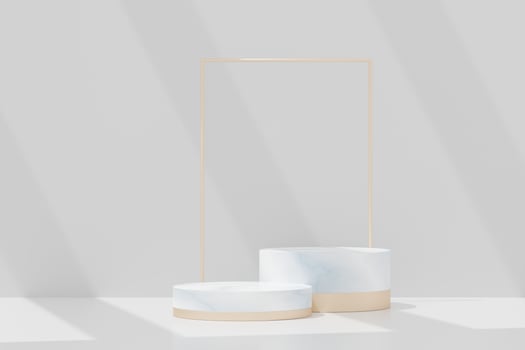 3d abstract background white podium for product presentation and brand advertising with shadow of windows and roof. Empty scene for mock up. photo