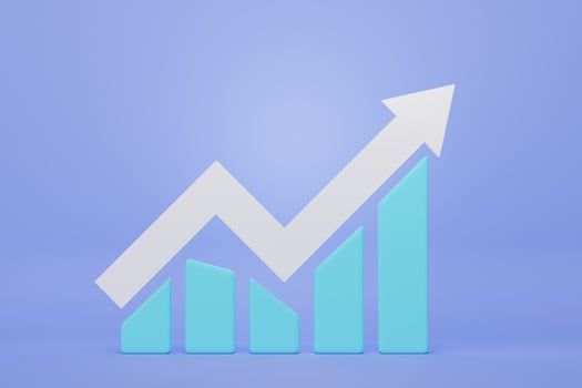 3d render of minimal pastel bar graph. Scene of seo marketing design. Growing forward for success. photo