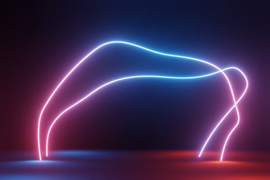3d render of RGB neon light on darkness background. Abstract Laser lines show at night. Ultraviolet spectrum beam scene photo