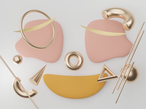 3d render illustration of minimal geometric shapes. Floating fluffy stylish art design. Cute objects on pastel background. photo