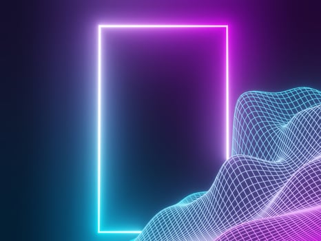 3d render of RGB neon light on darkness background. Abstract Laser lines show at night. Ultraviolet spectrum beam scene photo