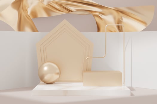 3d illustration luxury premium pedestal product display with abstract geometric shapes. Minimal scene for present product promotion and beauty cosmetics. photo
