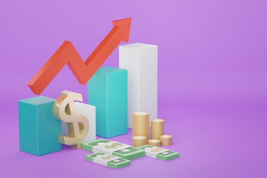 3d render of minimal pastel bar graph. Scene of seo marketing design. Growing forward for success. photo