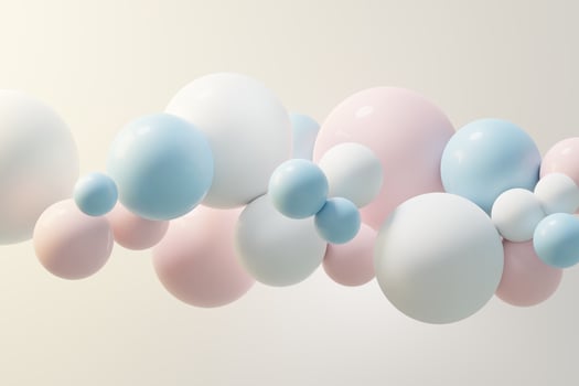 3d render of pastel ball, soaps bubbles, blobs that floating on the air isolated on pastel background. Abstract scene. photo
