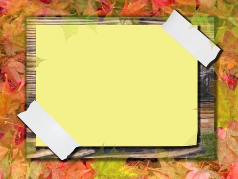 Autumn Leaves on the Old wood sheetd and paper photo