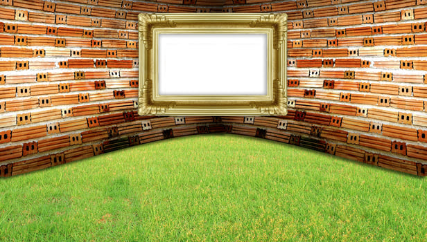 Frame Brick Wall and grass for background photo