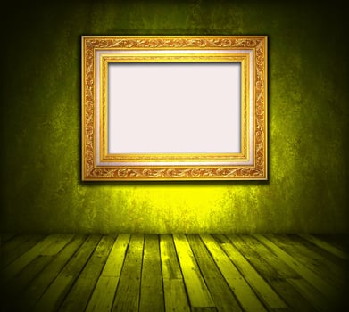 Old room, grunge interior with frames photo