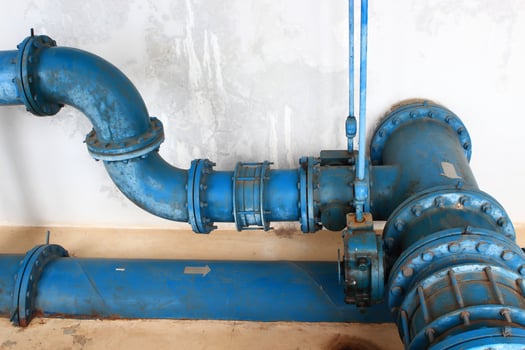 Water pumping station, industrial interior and pipes photo