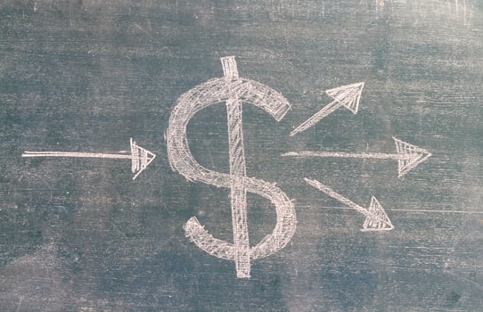 US Dollar sign with up arrows written on blackboard photo