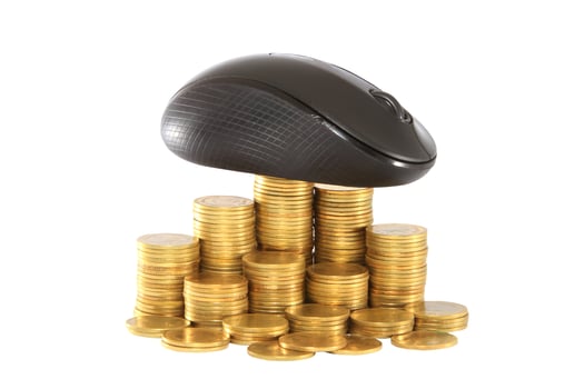 black  computer mouse and golden coin photo