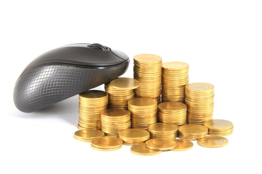 black  computer mouse and golden coin photo