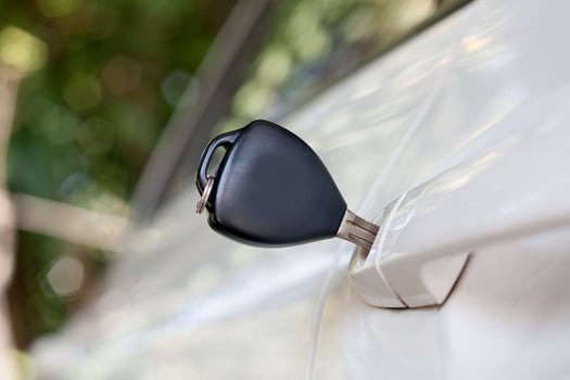 Car keys left in the car door photo