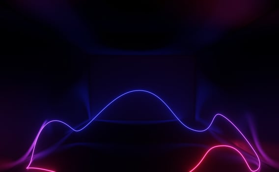 3d render of RGB neon light on darkness background. Abstract Laser lines show at night. Ultraviolet spectrum beam scene photo