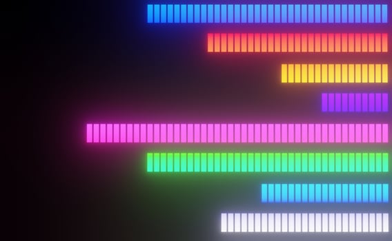 3d render of RGB neon light on darkness background. Abstract Laser lines show at night. Ultraviolet spectrum beam scene photo