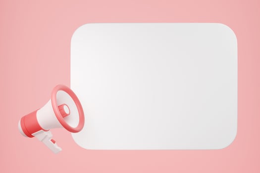 Loudspeaker 3d render - pink megaphone banner with empty space for text for announcement or advertising message. photo