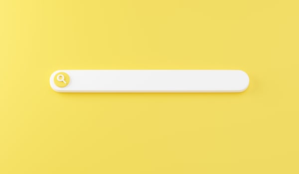 Web search bar 3d render - illustration of white website form for research of information on yellow background. photo