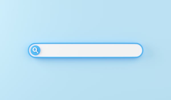 Web search bar 3d render - illustration of white website form for research of information on blue background. photo