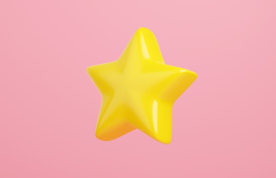 Yellow star for customer review concept - 3d render illustration of best product or service. photo