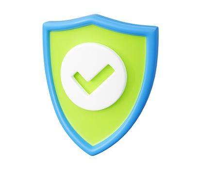 Shield with tick 3d render - security and safety concept with check mark on shield. photo