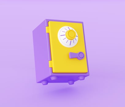 Locked safe deposit box 3d render illustration. Closed locker with combination lock for money savings security photo