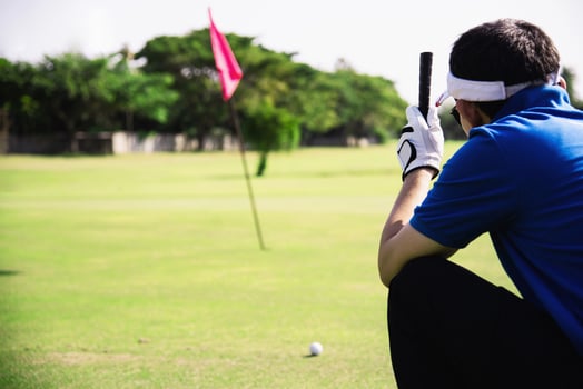 Man play outdoor golf sport activity - people in golf sport concept photo