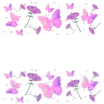 Watercolour butterfly with flowers pink pattern, frame. photo