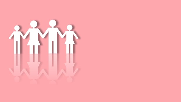 Paper cut of a family figure with copy space. the concept of insurance and family relations. 3D Rendering photo