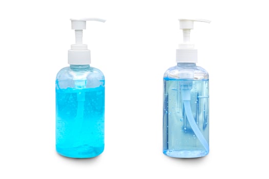 Hand gel sanitizer isolated on white background with clipping path,Hand sanitizer pump bottle,Liquid antibacterial soap,Alcohol rub sanitizers kill bacteria. photo