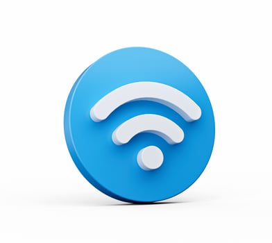 Blue Wireless network icon or technology wifi symbol sign icon on white background 3D illustration photo