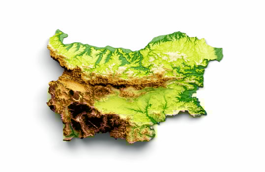 Bulgaria Map Shaded relief Color Height map on the sea Blue Background 3d illustration photo