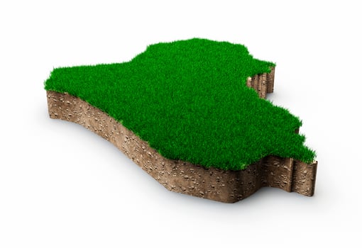 Iraq Map soil land geology cross section with green grass and Rock ground texture 3d illustration photo