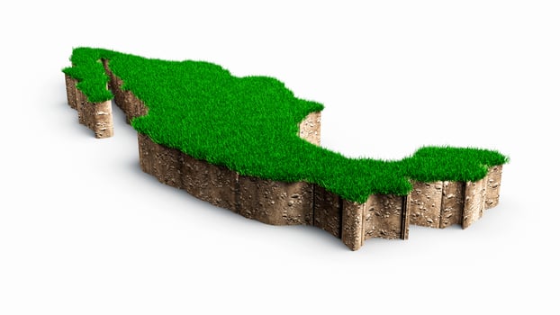 Mexico Map soil land geology cross section with green grass and Rock ground texture 3d illustration photo