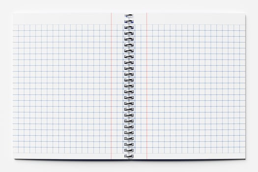 Square background illustration with a grid in the center and a border on it. Checkered background mockup with note field. Open notepad on rings. 3D illustration photo