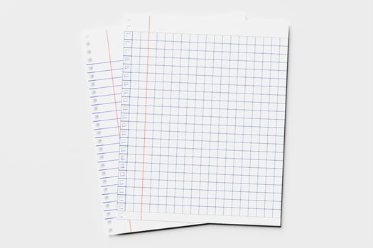 Square background illustration with a grid in the center and a border on it. Checkered  graph background mockup with note field. Sheet from a school notebook. 3D illustration photo