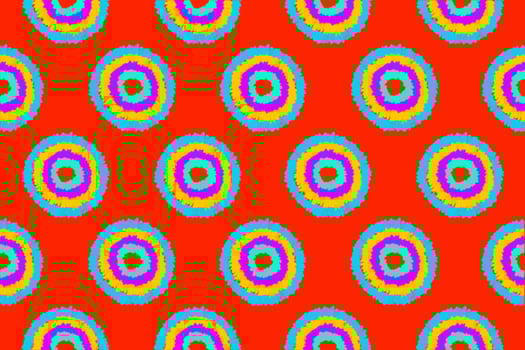 pattern of freehand sketch shape circle, dot colorful design elements isolated on red background, symbol love Valentine Day, textile Fabric, paper art card photo