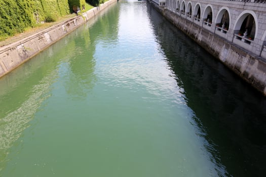 The Ljubljanica River flows through the capital of Slovenia, the city of Ljubljana. photo