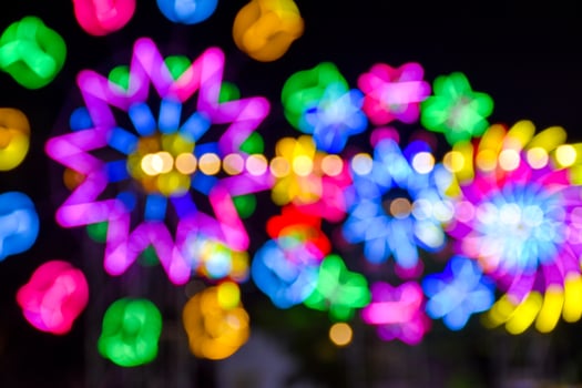Night lights and bokeh from the amusement park ride photo