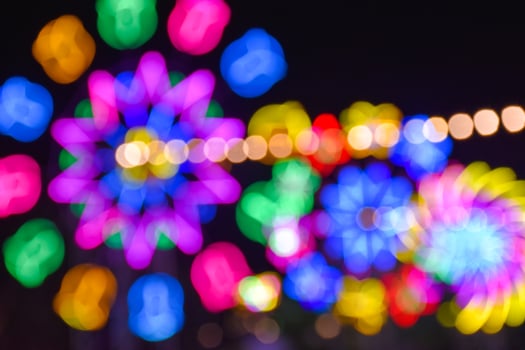 Night lights and bokeh from the amusement park ride photo