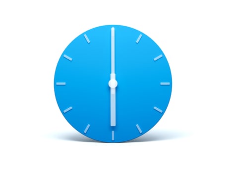 Blue wall Clock on isolated white background with Shadow 3d Illustration. 6 O'clock photo