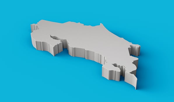 Costa Rica 3D map Geography Cartography and topology Sea Blue surface 3D illustration photo