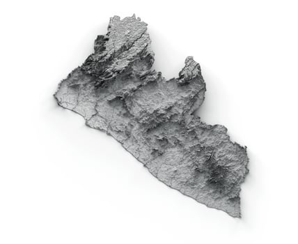 Liberia Map Shaded relief Color Height map on white Background 3d illustration photo