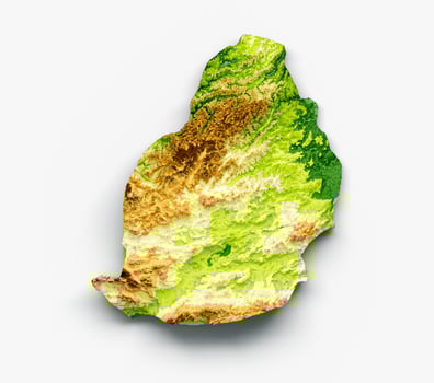 Mauritius Map Shaded relief Color Height map on the sea Blue Background 3d illustration photo