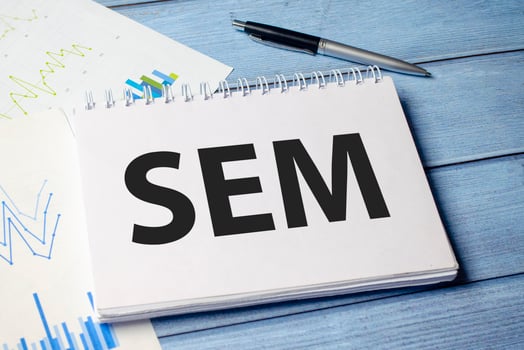 SEM Search Engine Marketing written in notebook on white table photo