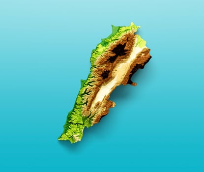 Lebanon Map Shaded relief Color Height map on the sea Blue Background 3d illustration photo