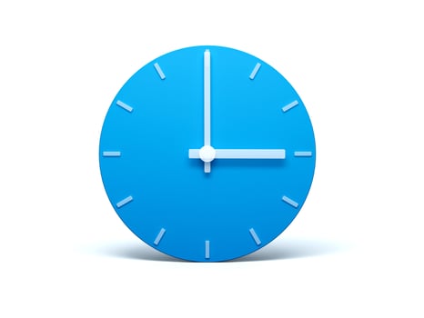 Blue wall Clock on isolated white background with Shadow 3d Illustration. 3 O'clock photo