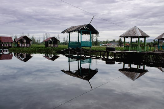 the view of the huts lining the lake photo