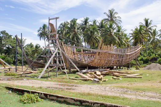 the boat frame that is being prepared photo