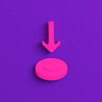 Pink arrow pointing target on purple background. Minimalism concept photo