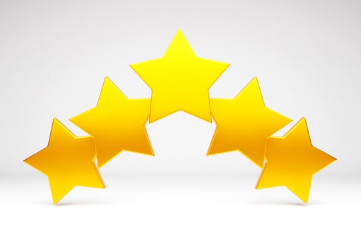 3D illustration. Five yellow stars glossy colors. photo