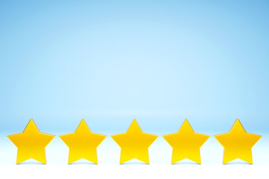 3D illustration. Five yellow stars glossy colors. photo